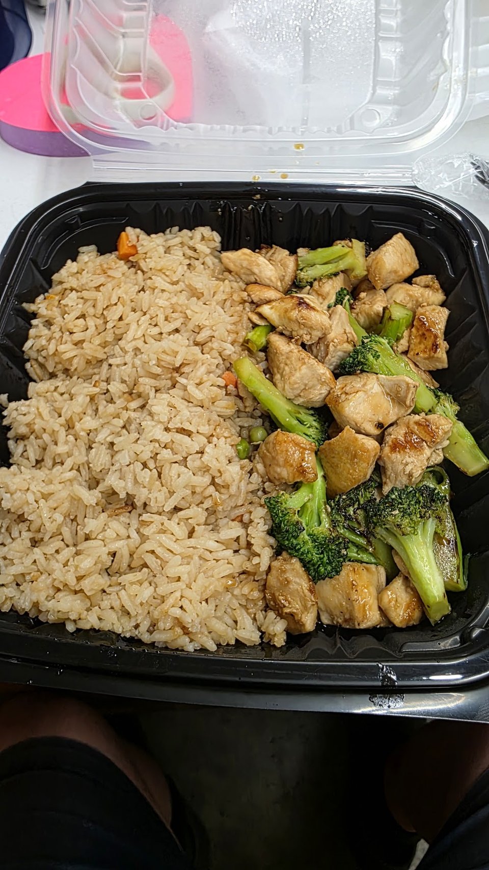 Restaurant menu with rice and soft drinks.