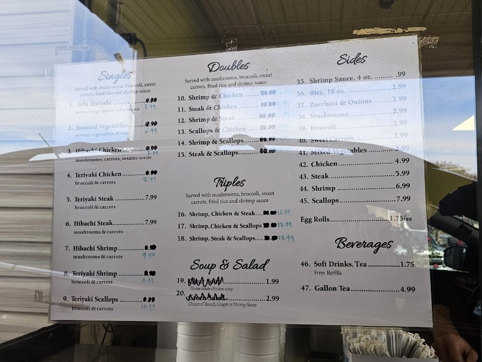 Printed menu showing combinations and sides.
